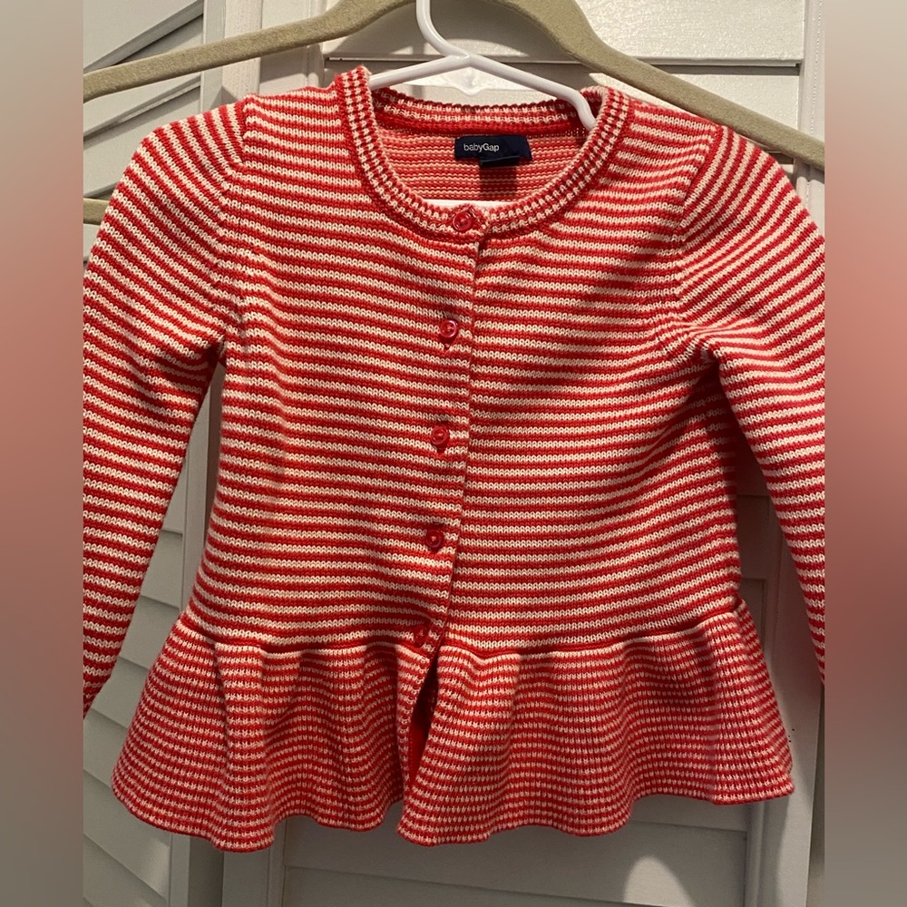 GAP BABY Girl’s 100% Cotton “Striped Sweater Dress” Size 18-24mo Dark Pink EUC